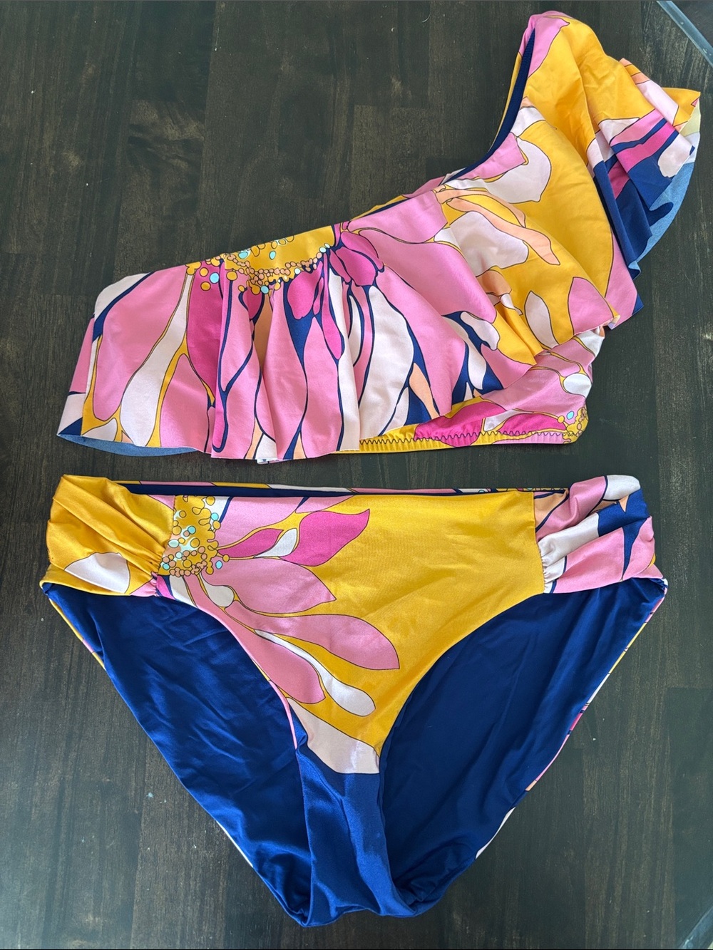 Trina Turk Breeze One Shoulder Top & Bikini Bottom Top sz 10 Bottoms sz 12